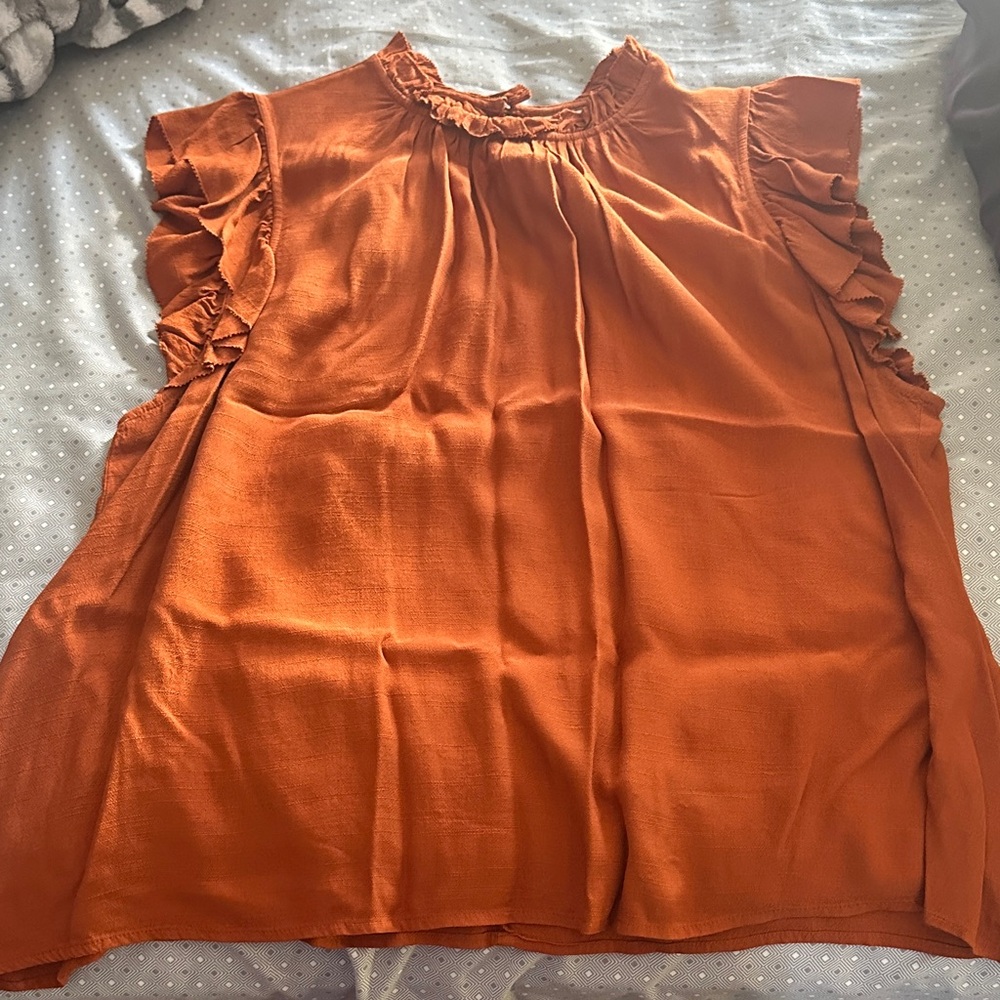 Elegant Ruffled Sleeve Blouse - Burnt Orange